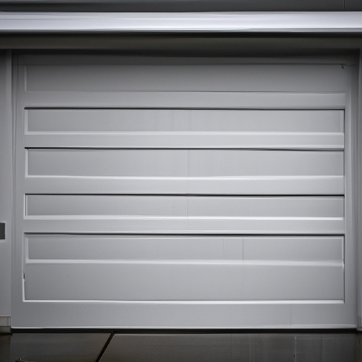 Modern insulated garage door with visible weatherstripping and smart opener, Lakewood, WA, overcast light